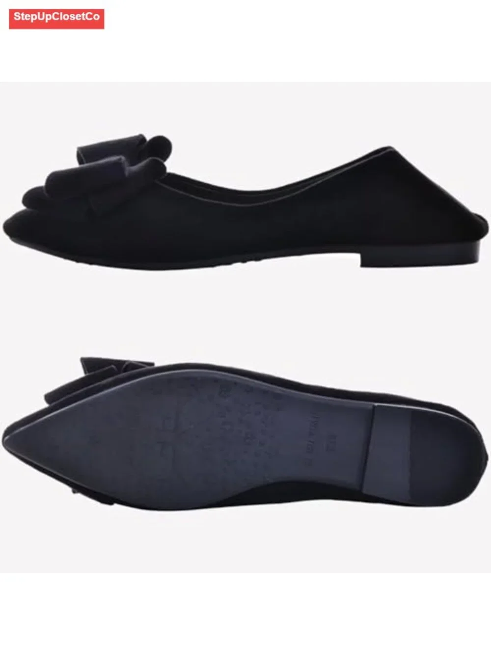 Pointed Toe Bowknot Ballet Suede Flats - Slip-On Shoes for Work & Casual